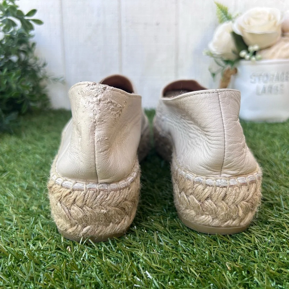 VALENTINO Jessica Espadrille Loafer Leather  Slip-Ons with Gold Emblem Cream 7